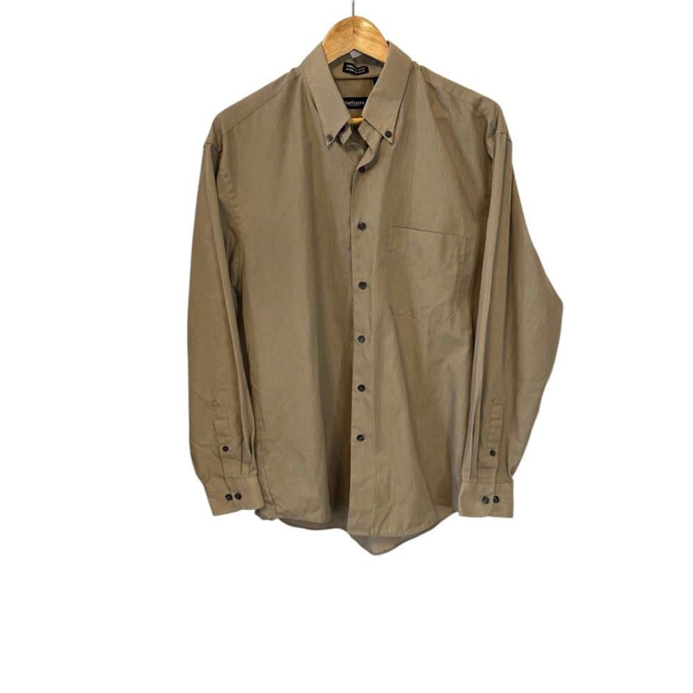 Men's Van Heusen Casual Button Down Shirt M Tan Striped